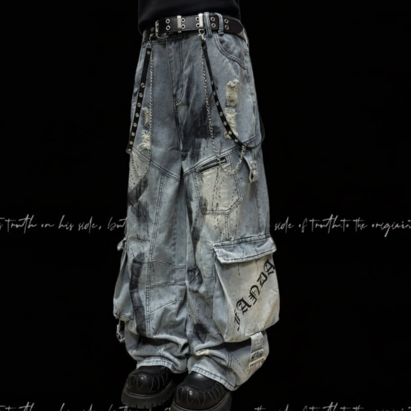 Graffiti Splatter Ripped Wide-Leg Jeans Primordials