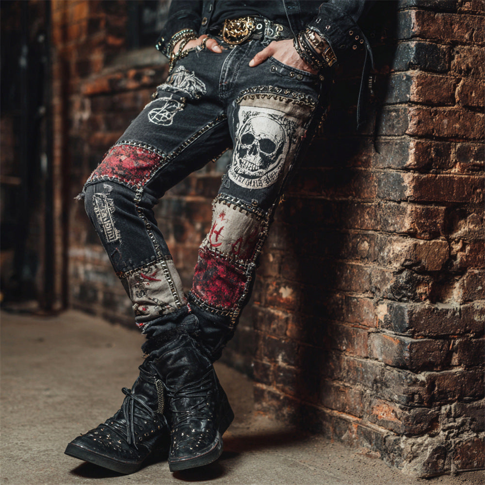 3D Floral Print Wide-Leg Denim Jeans