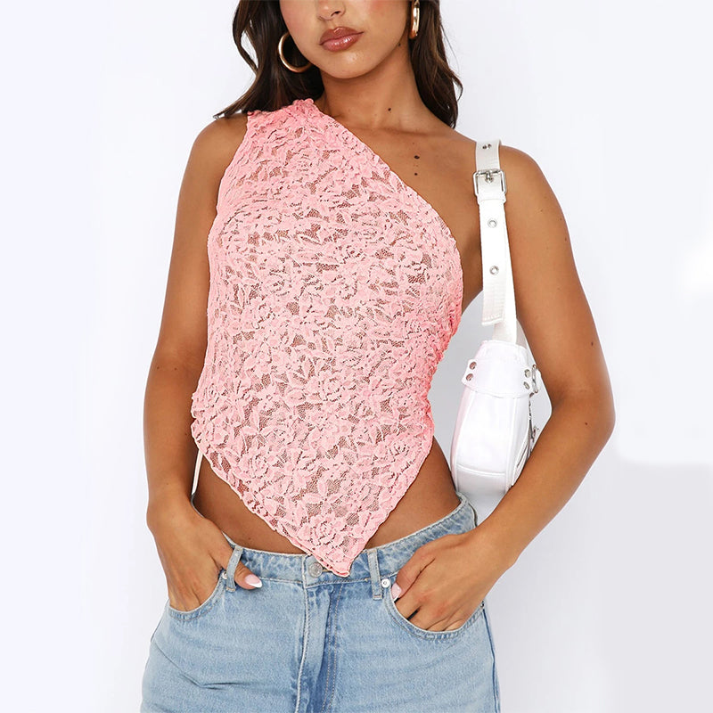 Lace Backless Asymmetrical Sloped-Neck Vest Primordials