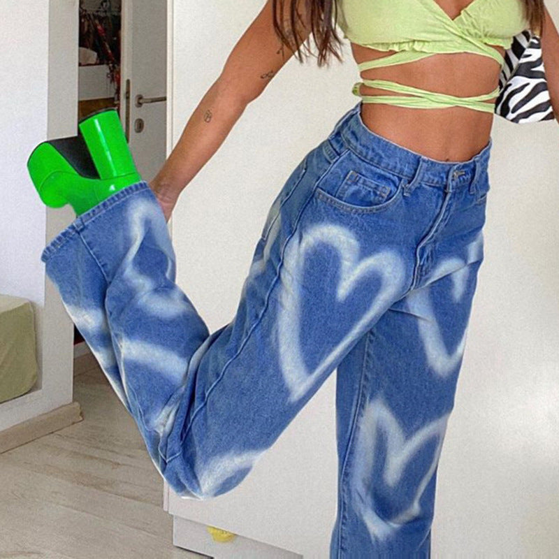 Love Graffiti High-Waist Straight Slim Jeans