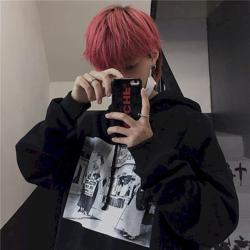 Lightning Print Fleece-Lined Gothic Hoodie Primordials