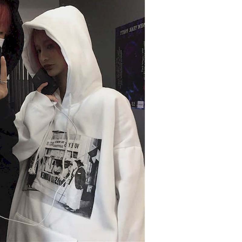 Lightning Print Fleece-Lined Gothic Hoodie Primordials