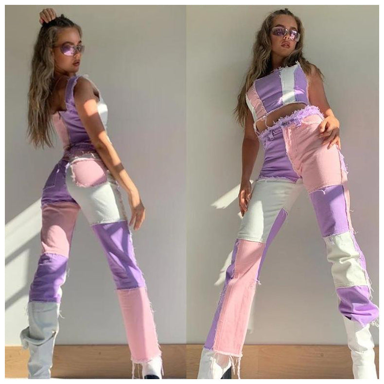 High Elastic Raw Edge Straight-Leg Jeans