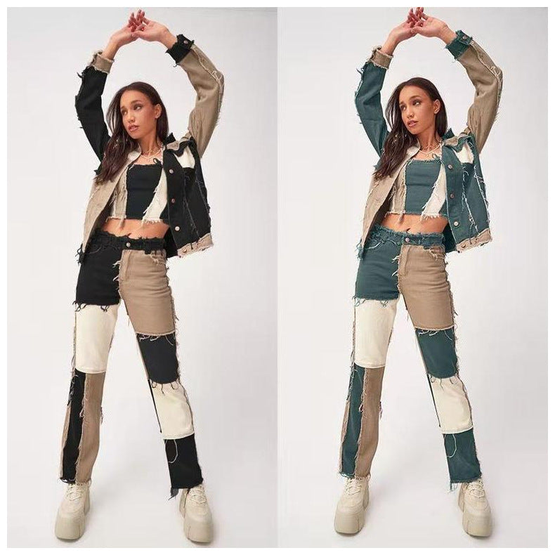 High Elastic Raw Edge Straight-Leg Jeans