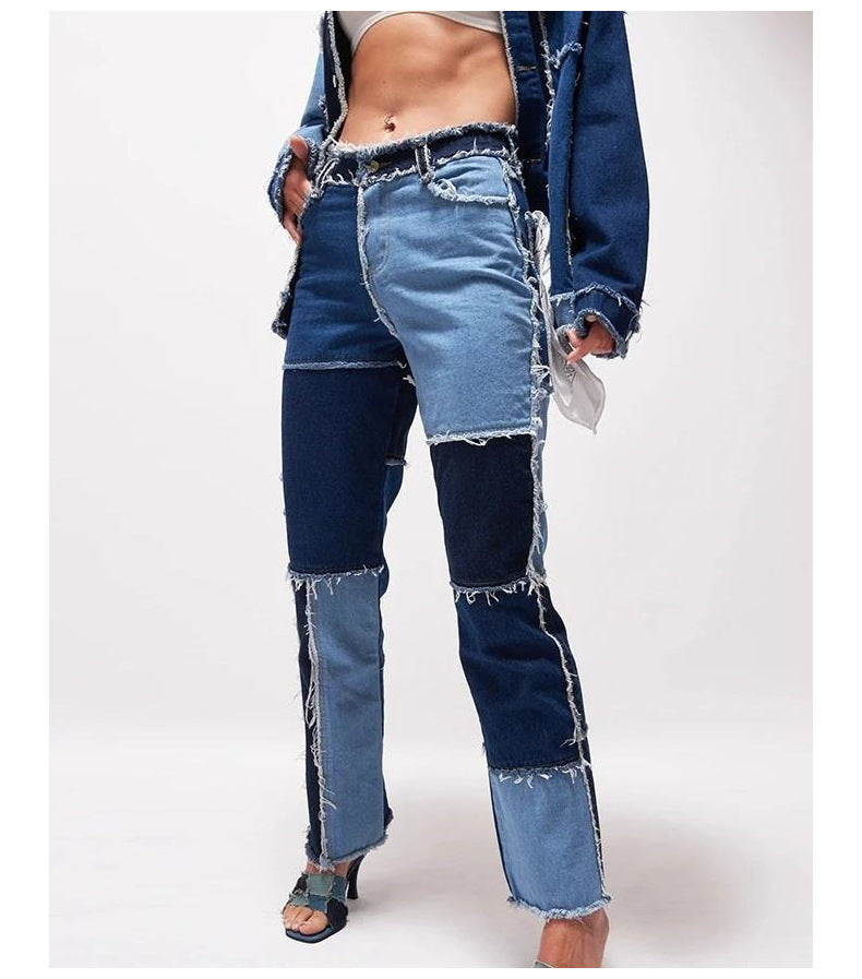 High Elastic Raw Edge Straight-Leg Jeans