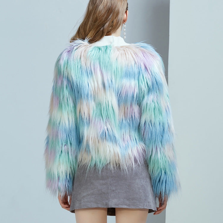 Gradient Faux Fur Streetwear Coat Primordials