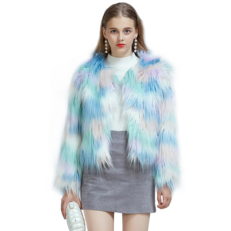Gradient Faux Fur Streetwear Coat Primordials
