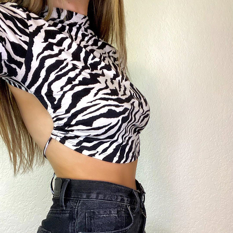 Zebra Print Backless Cropped Top Primordials
