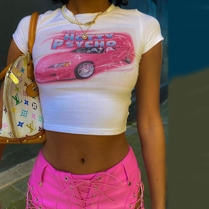 Graphic Belly-Baring Skinny Crop Tee Primordials