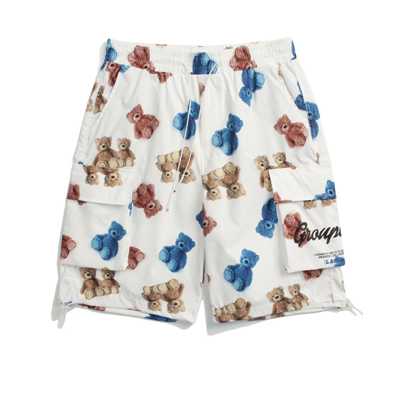 Bear Letter Print Streetwear Cargo Shorts Primordials