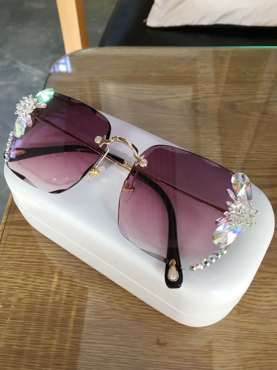 Frameless Rhinestone Gradient Luxury Sunglasses