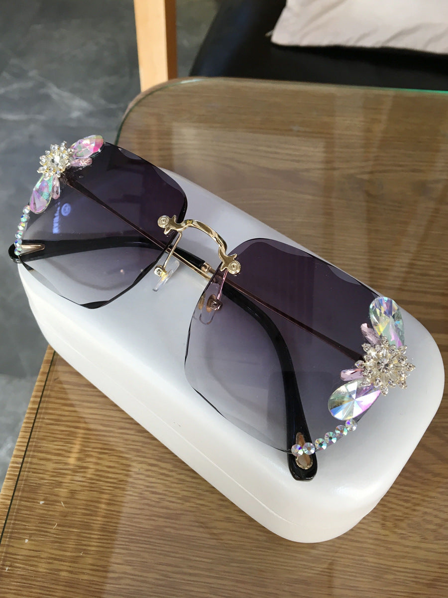 Frameless Rhinestone Gradient Luxury Sunglasses