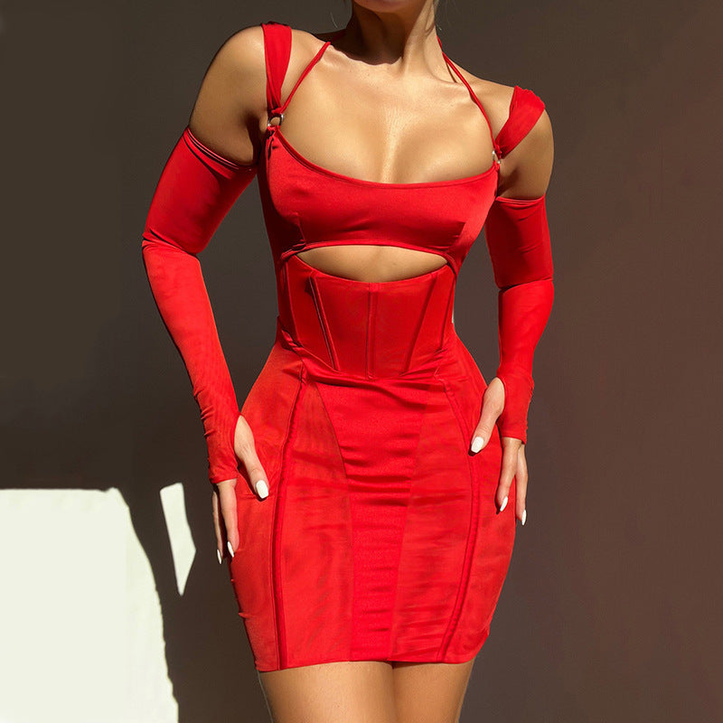 Backless Mesh See-Through Sling Bodycon Dress