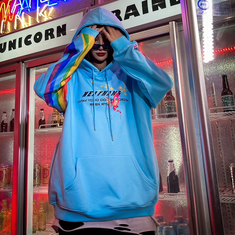Rainbow Butterfly Print Hip Hop Hoodie Primordials