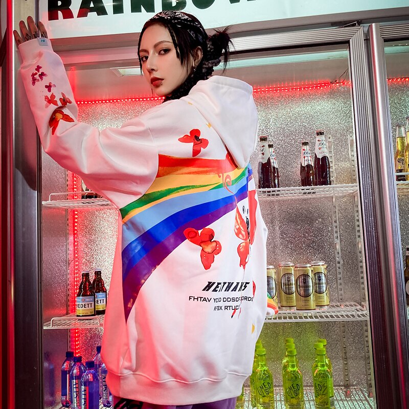 Rainbow Butterfly Print Hip Hop Hoodie Primordials