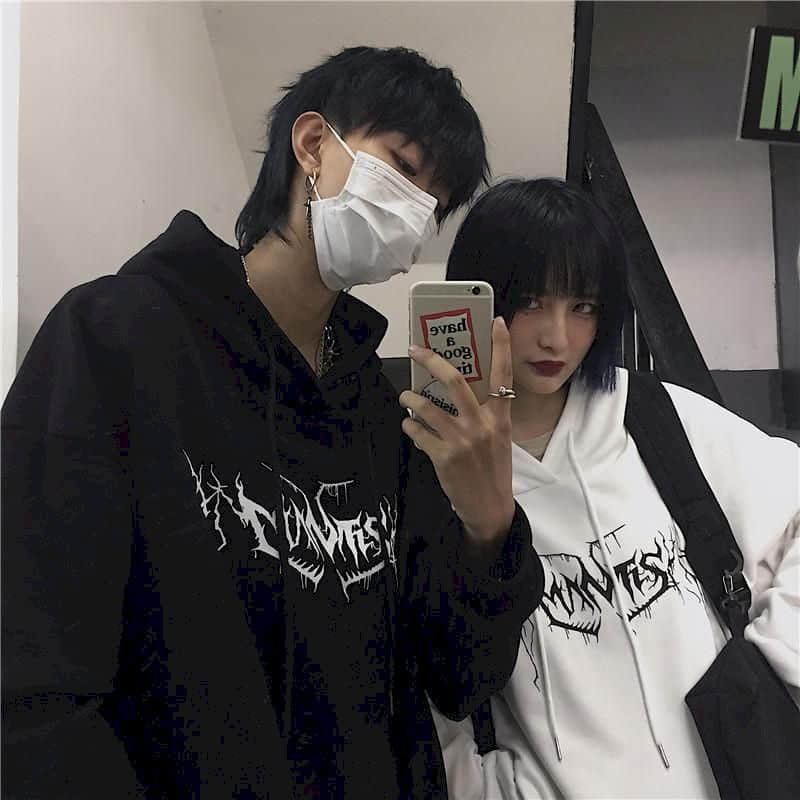 Lightning Print Fleece-Lined Gothic Hoodie Primordials
