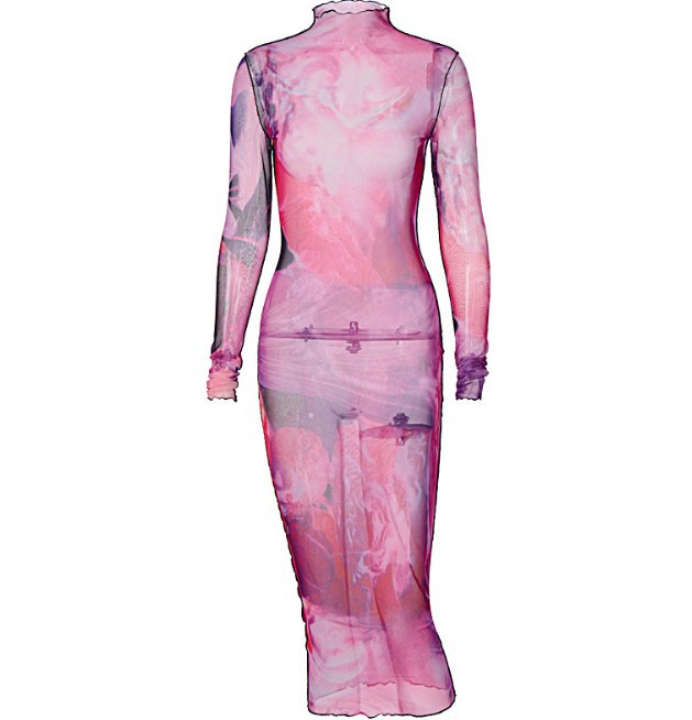 Vintage Print Sheer Mesh Long-Sleeve Dress Primordials