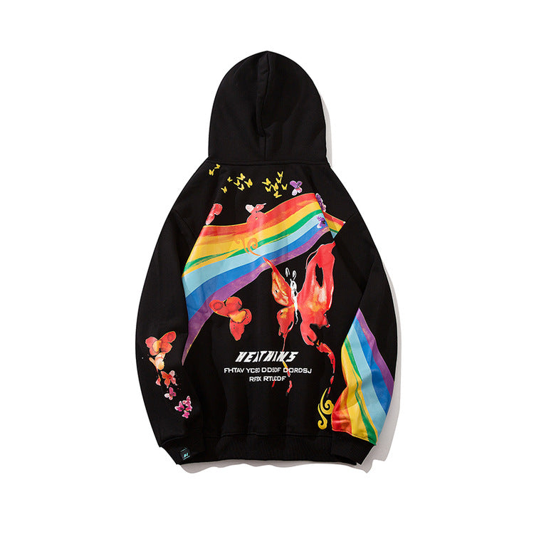 Rainbow Butterfly Print Hip Hop Hoodie Primordials