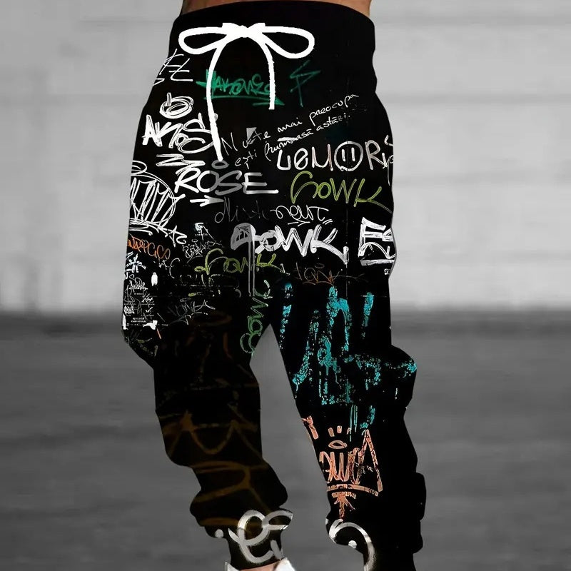 Digital Graffiti Print Hip-Hop Sweatpants