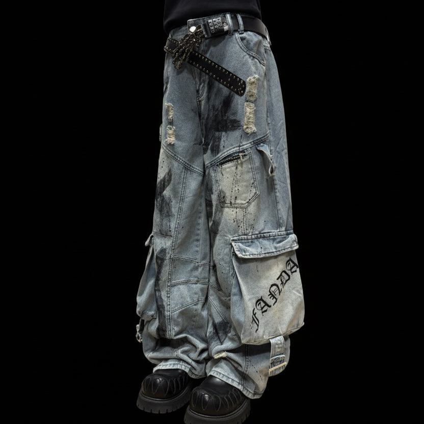 Graffiti Splatter Ripped Wide-Leg Jeans Primordials