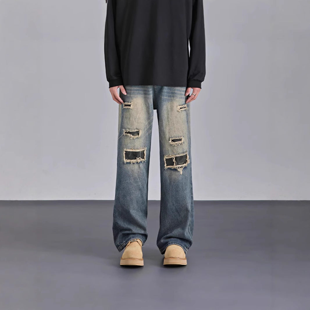 American Camouflage Ripped Straight-Leg Jeans