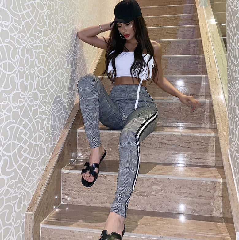 Ribbon High-Waist Stretch Pants
