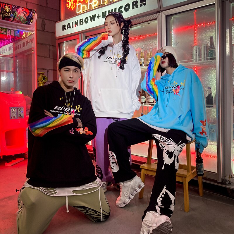 Rainbow Butterfly Print Hip Hop Hoodie Primordials