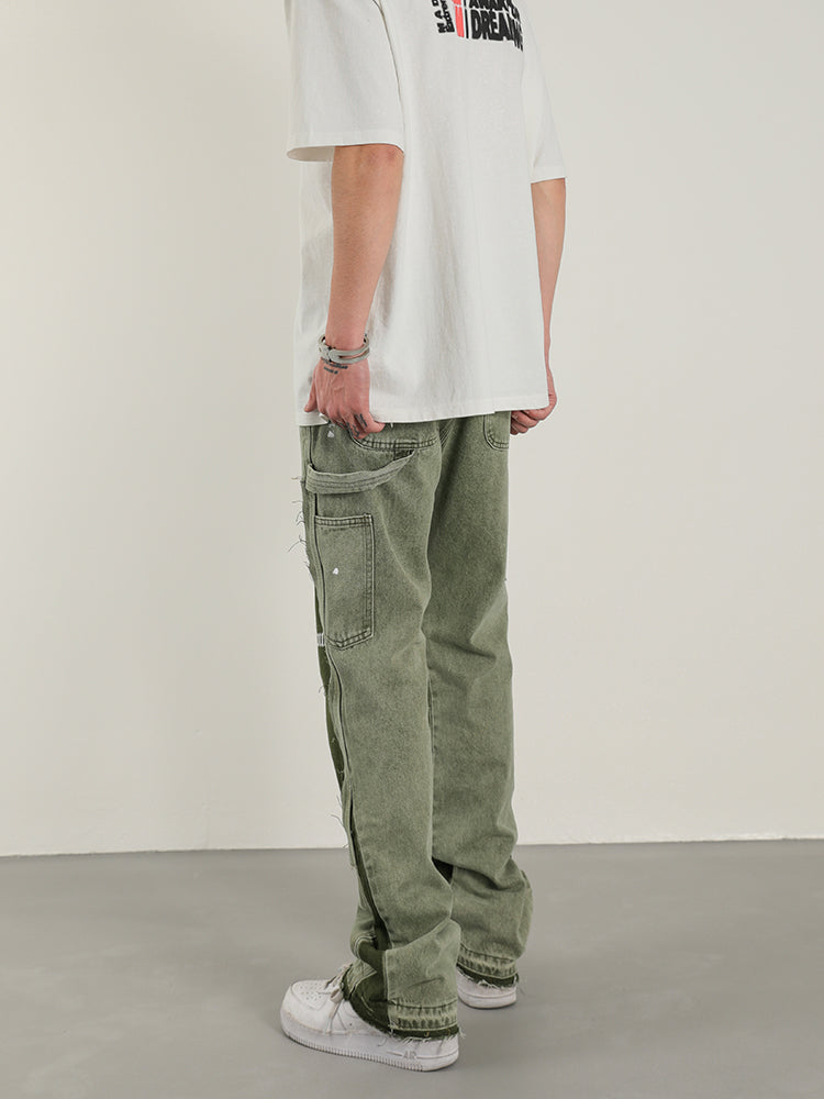 Heavy Wash Distressed Flared Jeans