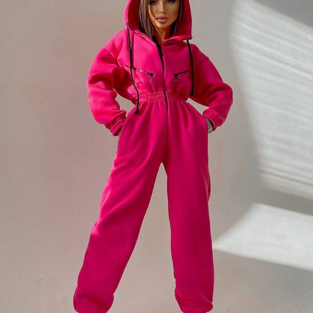 Zipper Drawstring Hoodie Two-Piece Set