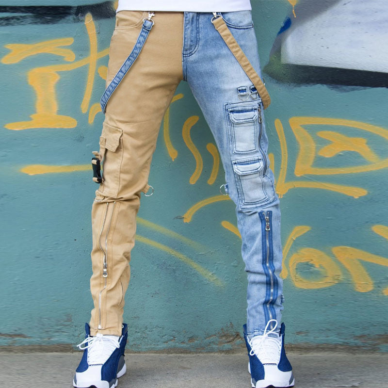 Color Block Washed Slim Straight-Leg Jeans
