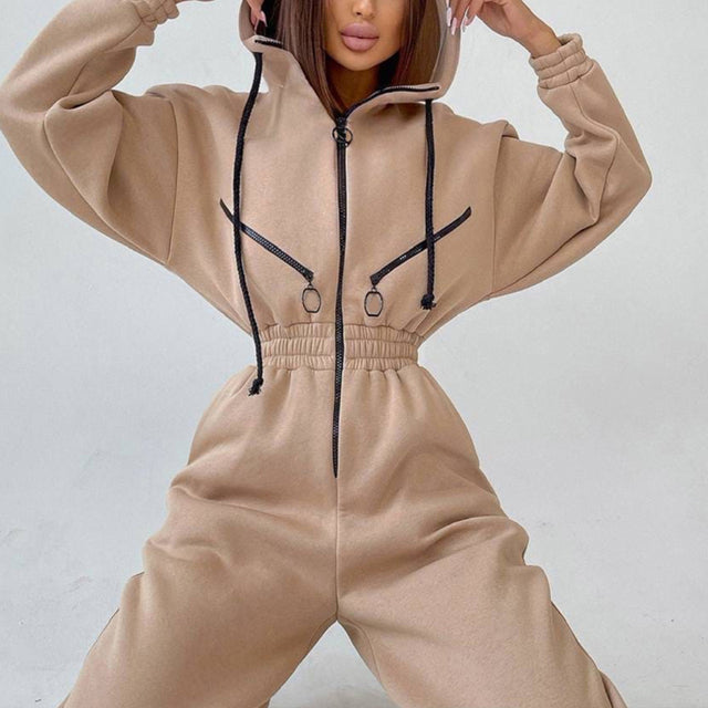 Zipper Drawstring Hoodie Two-Piece Set