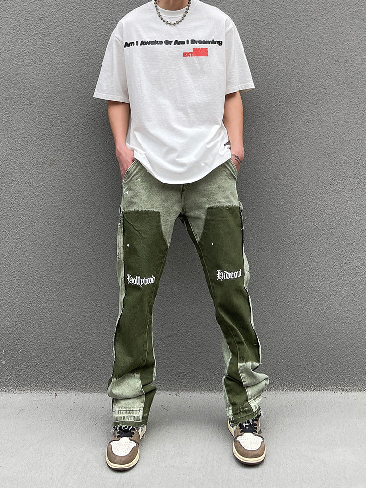 Heavy Wash Distressed Flared Jeans