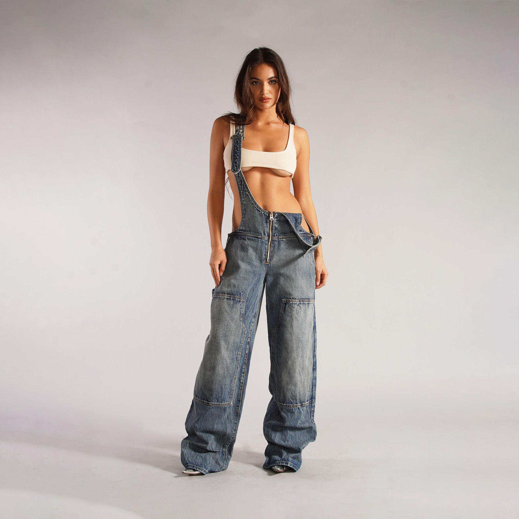 Y2K Zipper Denim Overalls With Pockets Primordials