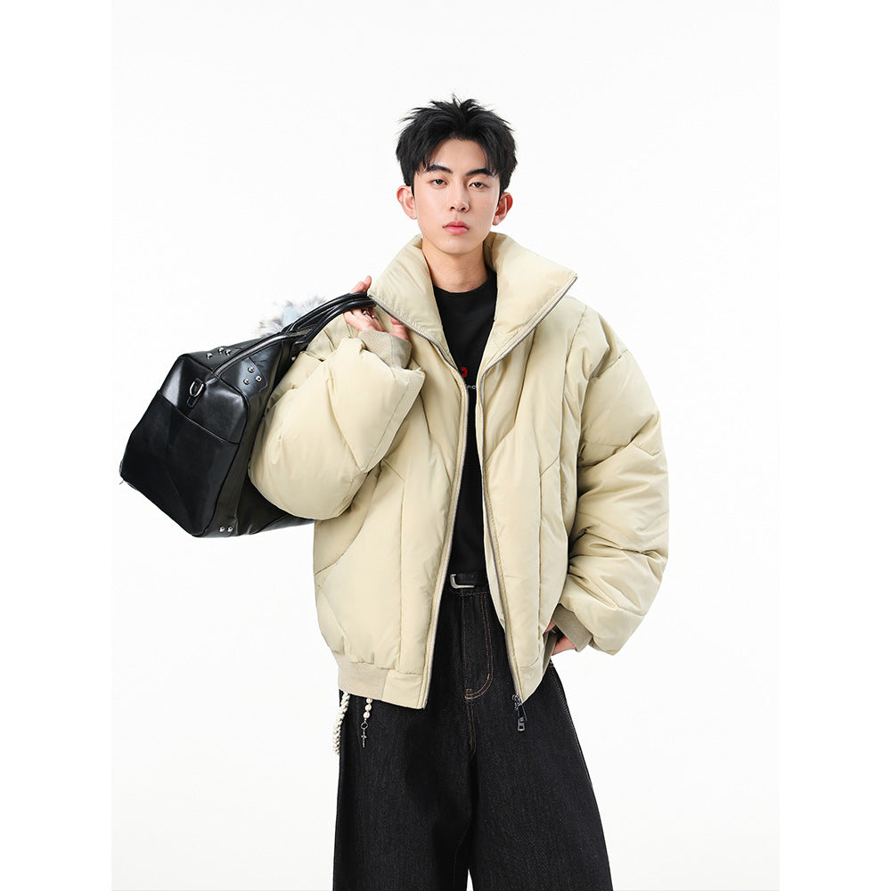 High-Neck Double-Zip Streetwear Puffer Jacket