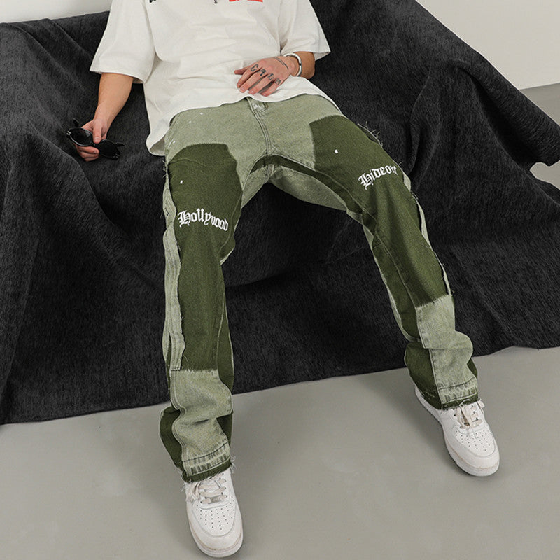 Heavy Wash Distressed Flared Jeans