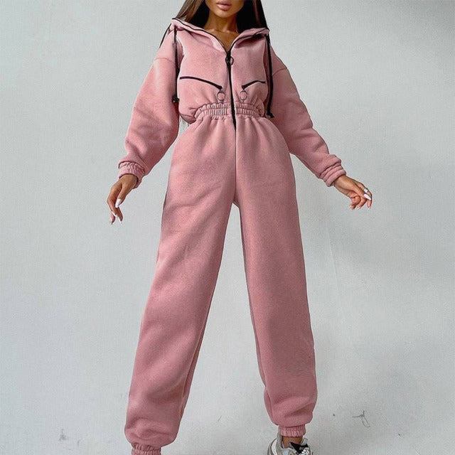 Zipper Drawstring Hoodie Two-Piece Set