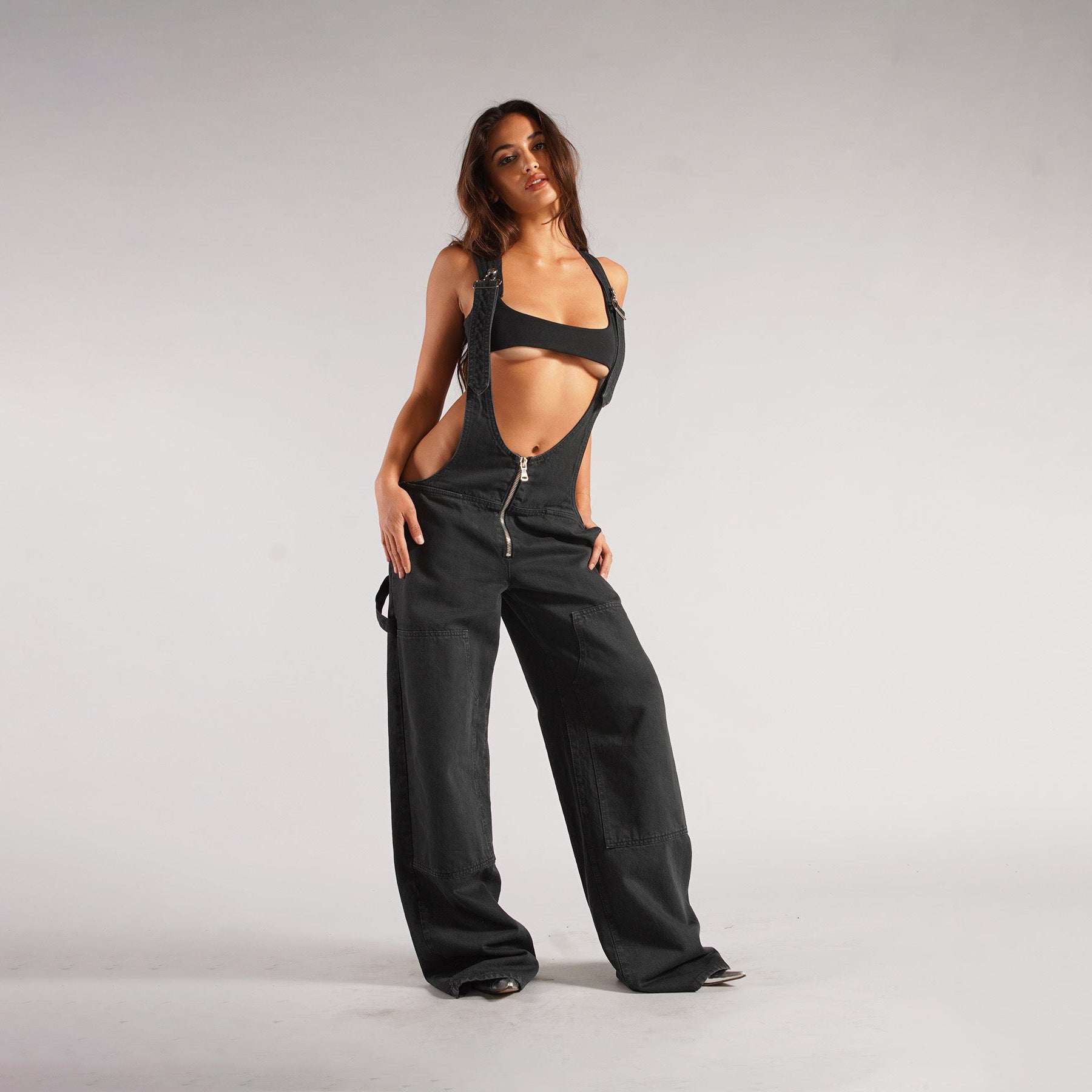 Y2K Zipper Denim Overalls With Pockets Primordials