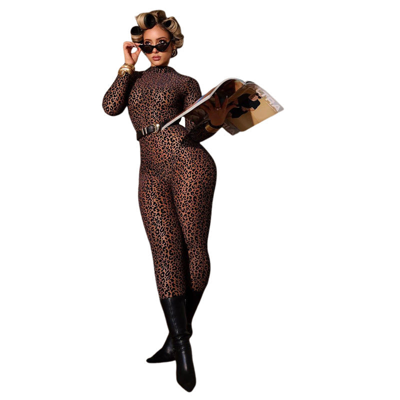 Leopard Print High-Waist Bodycon Jumpsuit Primordials