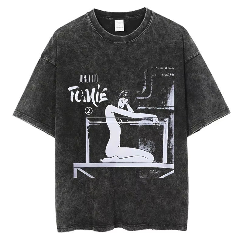 Washed Graphic Print Oversized Streetwear Top