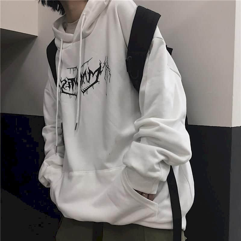 Lightning Print Fleece-Lined Gothic Hoodie Primordials