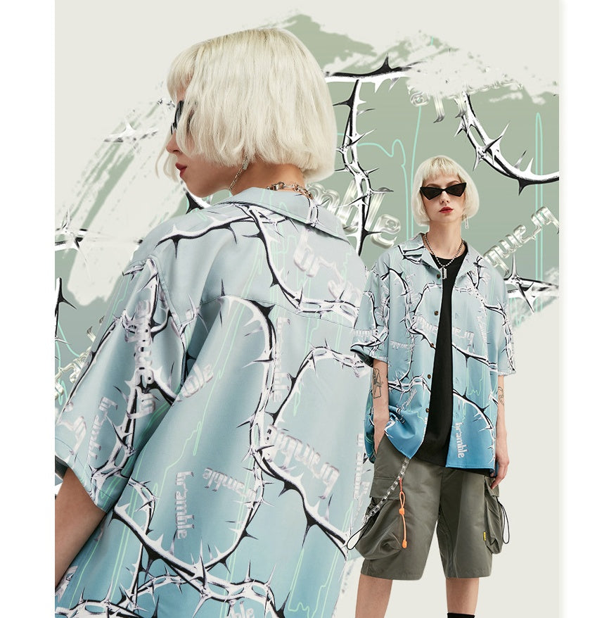 Digital Bramble Thorn Print Streetwear Hawaiian Shirt