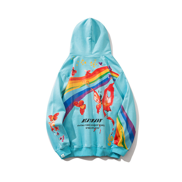 Rainbow Butterfly Print Hip Hop Hoodie Primordials