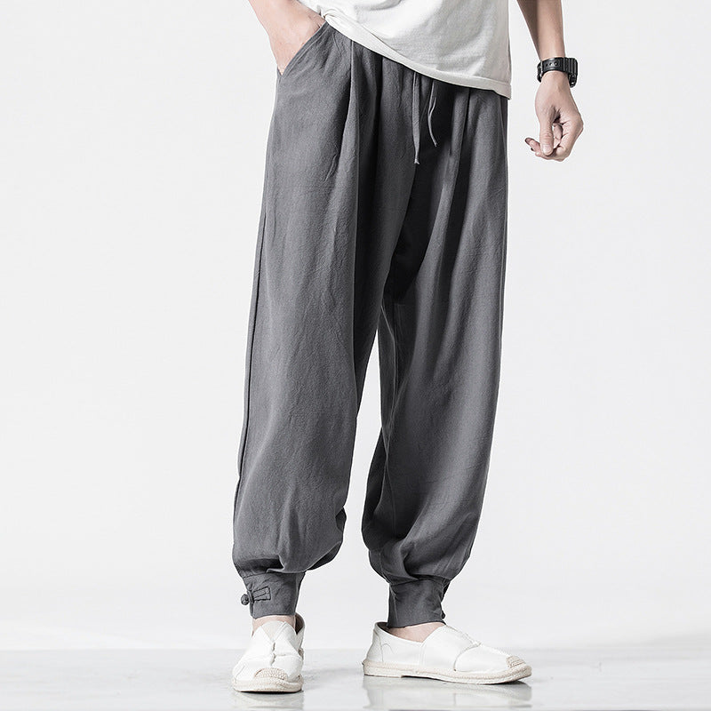 Chinese style cotton and linen casual trousers loose harem pants bloomers - Whispering Winds