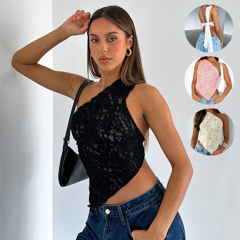 Lace Backless Asymmetrical Sloped-Neck Vest Primordials