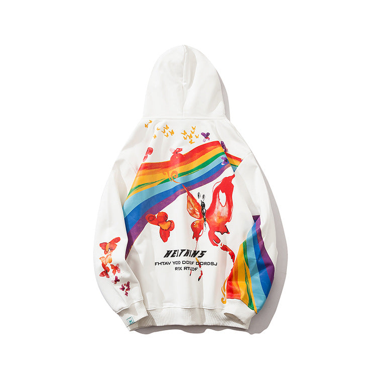Rainbow Butterfly Print Hip Hop Hoodie Primordials