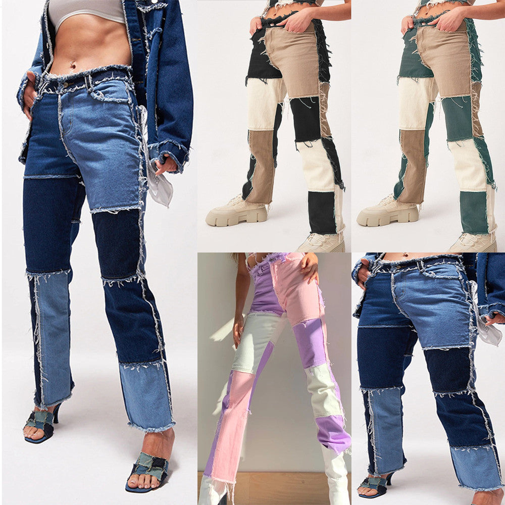 High Elastic Raw Edge Straight-Leg Jeans