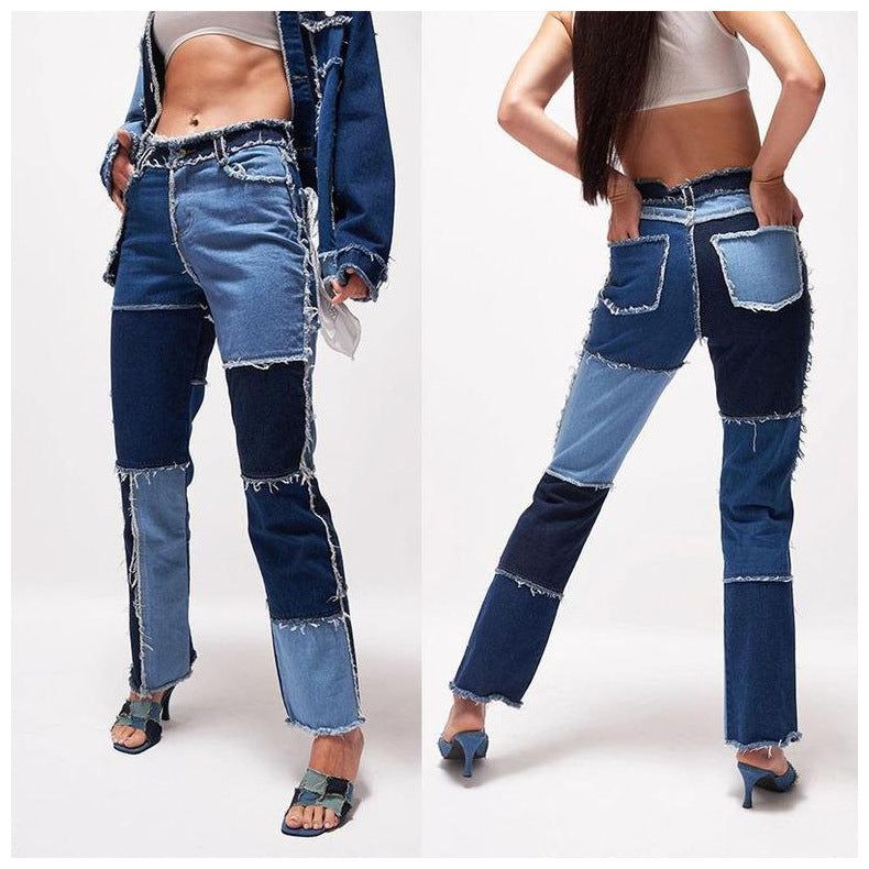 High Elastic Raw Edge Straight-Leg Jeans