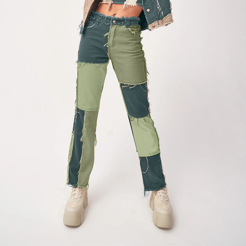 High Elastic Raw Edge Straight-Leg Jeans