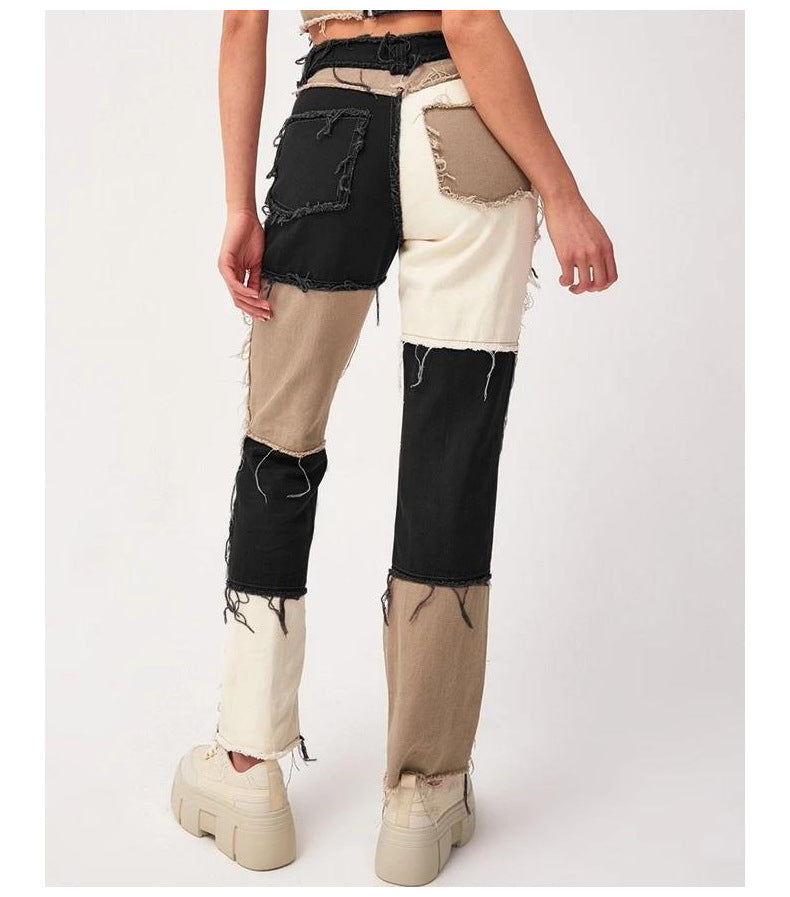 High Elastic Raw Edge Straight-Leg Jeans