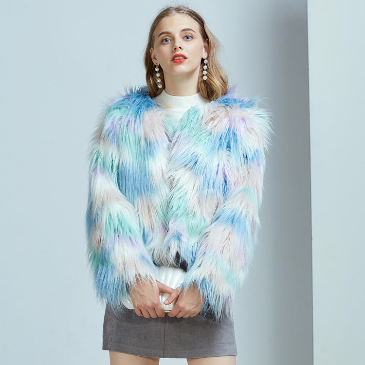 Gradient Faux Fur Streetwear Coat Primordials